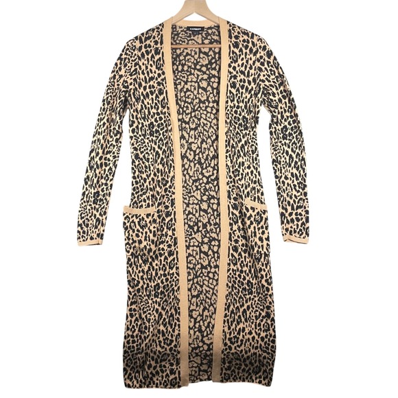 Express Sweaters - Express Womens Leopard Print Long Sleeve Open Front Cardigan Sweater XS